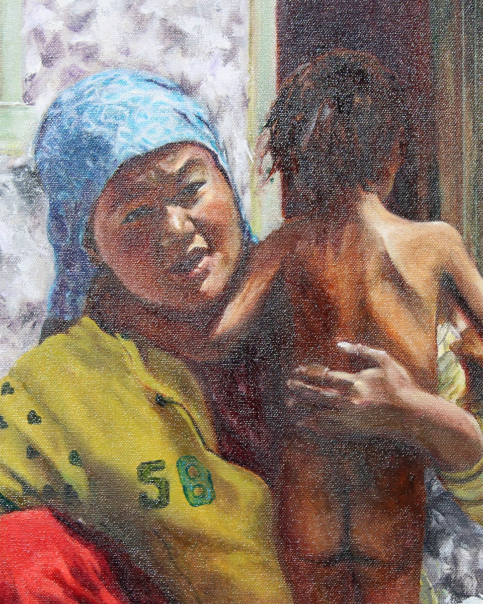 Painting of a mother holding her son